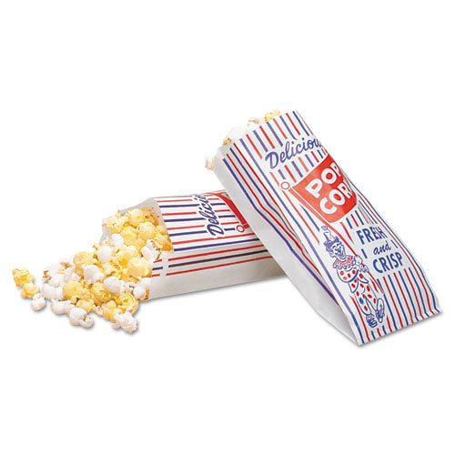 Bagcraft Pinch-bottom Paper Popcorn Bag, 4 X 1.5 X 8, Blue-red-white, 1,000-carton freeshipping - TVN Wholesale