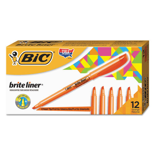 BIC® Brite Liner Highlighter, Fluorescent Orange Ink, Chisel Tip, Orange-black Barrel, Dozen freeshipping - TVN Wholesale