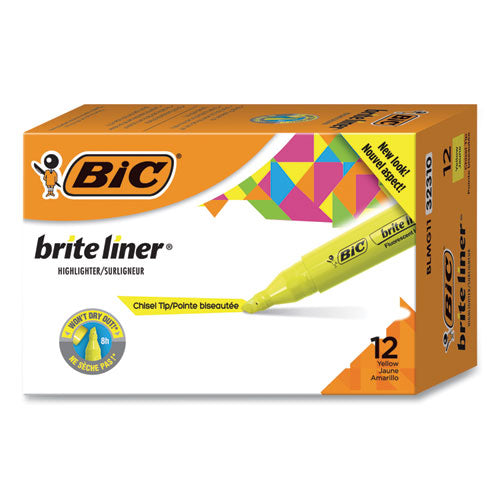 BIC® Brite Liner Tank-style Highlighter, Fluorescent Yellow Ink, Chisel Tip, Yellow-black Barrel, Dozen freeshipping - TVN Wholesale
