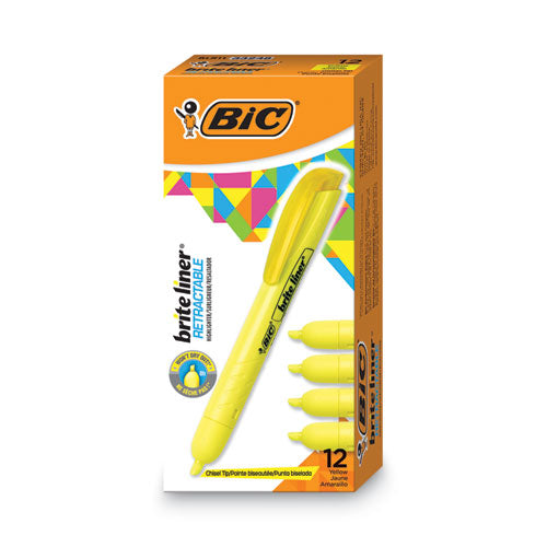 BIC® Brite Liner Retractable Highlighter, Fluorescent Yellow Ink, Chisel Tip, Yellow-black Barrel, Dozen freeshipping - TVN Wholesale