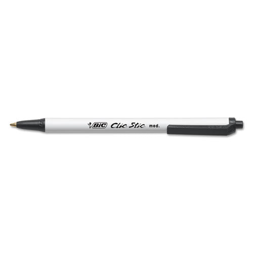 BIC® Clic Stic Ballpoint Pen, Retractable, Medium 1 Mm, Black Ink, White Barrel, Dozen freeshipping - TVN Wholesale