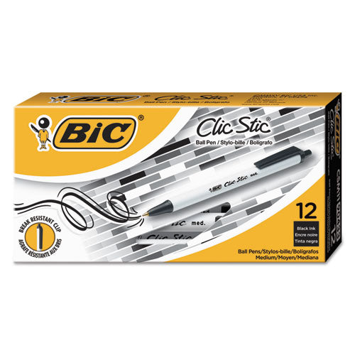 BIC® Clic Stic Ballpoint Pen, Retractable, Medium 1 Mm, Black Ink, White Barrel, Dozen freeshipping - TVN Wholesale