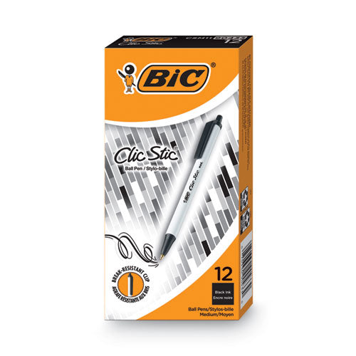BIC® Clic Stic Ballpoint Pen, Retractable, Medium 1 Mm, Black Ink, White Barrel, Dozen freeshipping - TVN Wholesale