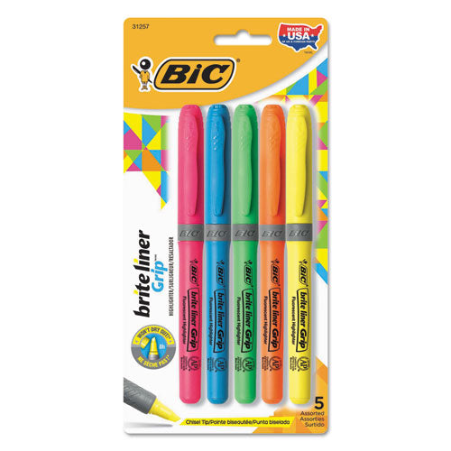 BIC® Brite Liner Grip Pocket Highlighter, Fluorescent Yellow Ink, Chisel Tip, Yellow-black-silver Barrel, Dozen freeshipping - TVN Wholesale