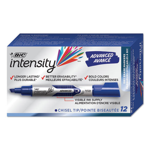 BIC® Intensity Advanced Dry Erase Marker, Tank-style, Broad Chisel Tip, Blue, Dozen freeshipping - TVN Wholesale
