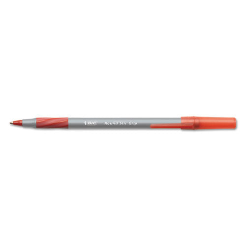 BIC® Round Stic Grip Xtra Comfort Ballpoint Pen, Easy-glide, Stick, Medium 1.2 Mm, Red Ink, Gray-red Barrel, Dozen freeshipping - TVN Wholesale