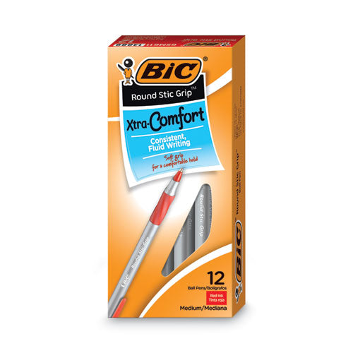 BIC® Round Stic Grip Xtra Comfort Ballpoint Pen, Easy-glide, Stick, Medium 1.2 Mm, Red Ink, Gray-red Barrel, Dozen freeshipping - TVN Wholesale
