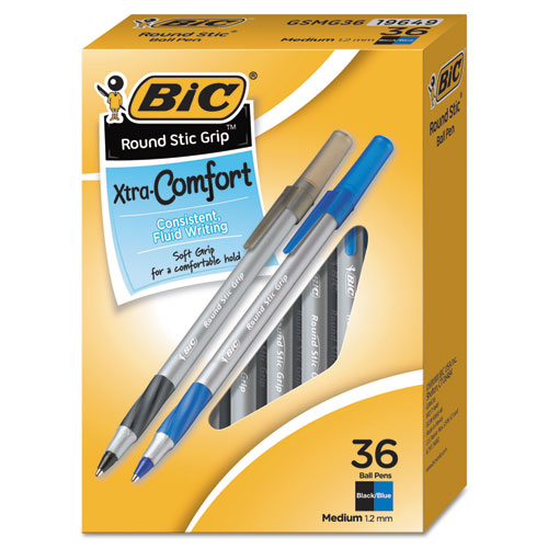 BIC® Round Stic Grip Xtra Comfort Ballpoint Pen Value Pack, Easy-glide, Stick, Medium 1.2 Mm, Blue Ink, Gray-blue Barrel, 36-pack freeshipping - TVN Wholesale