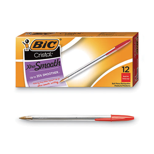 BIC® Cristal Xtra Smooth Ballpoint Pen, Stick, Medium 1 Mm, Red Ink, Clear Barrel, Dozen freeshipping - TVN Wholesale