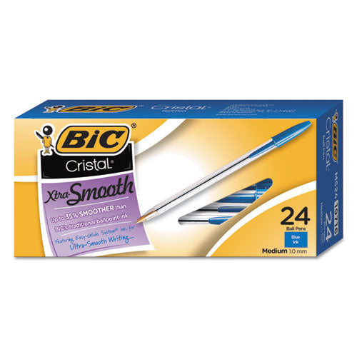 BIC® Cristal Xtra Smooth Ballpoint Pen Value Pack, Stick, Medium 1 Mm, Blue Ink, Clear Barrel, 24-pack freeshipping - TVN Wholesale