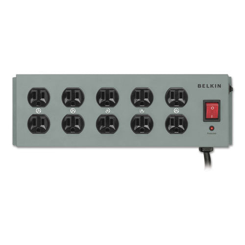 Belkin® Metal Surgemaster Surge Protector, 10 Outlets, 15 Ft Cord, 885 Joules, Dark Gray freeshipping - TVN Wholesale