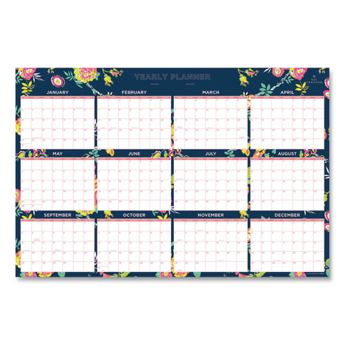 Blue Sky® Day Designer Peyton Laminated Erasable Wall Calendar, Floral Artwork, 36 X 24, White-navy Sheets, 12-month (jan-dec): 2022 freeshipping - TVN Wholesale