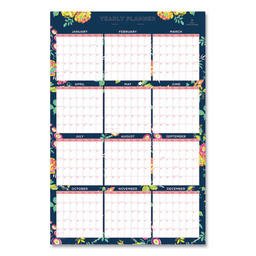Blue Sky® Day Designer Peyton Laminated Erasable Wall Calendar, Floral Artwork, 36 X 24, White-navy Sheets, 12-month (jan-dec): 2022 freeshipping - TVN Wholesale
