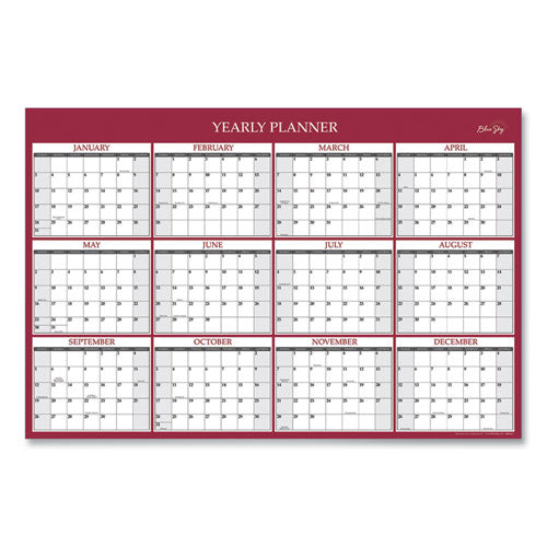 Blue Sky® Classic Red Laminated Erasable Wall Calendar, Classic Red Artwork, 36 X 24, White-red-gray Sheets, 12-month (jan-dec): 2022 freeshipping - TVN Wholesale