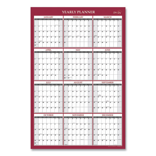 Blue Sky® Classic Red Laminated Erasable Wall Calendar, Classic Red Artwork, 36 X 24, White-red-gray Sheets, 12-month (jan-dec): 2022 freeshipping - TVN Wholesale