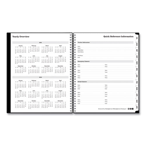 Blue Sky® Solid Black Teacher's Weekly-monthly Lesson Planner, Two-page Spread (nine Classes), 11 X 8.5, Black Cover, 2021 To 2022 freeshipping - TVN Wholesale