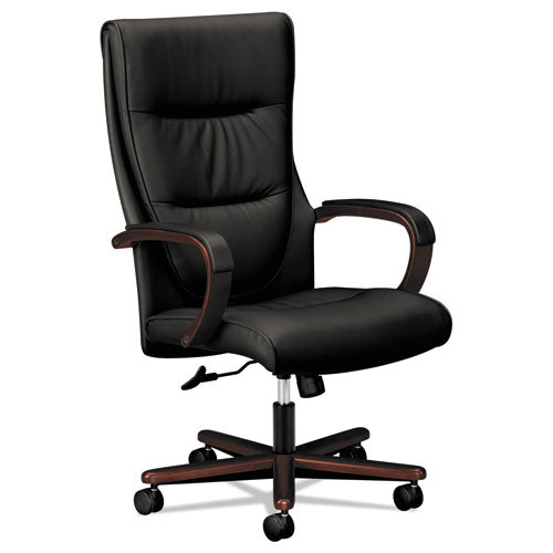 HON® Vl844 Leather High-back Chair, Supports Up To 250 Lb, 18.5" To 22" Seat Height, Black Seat, Mahogany Back-base freeshipping - TVN Wholesale
