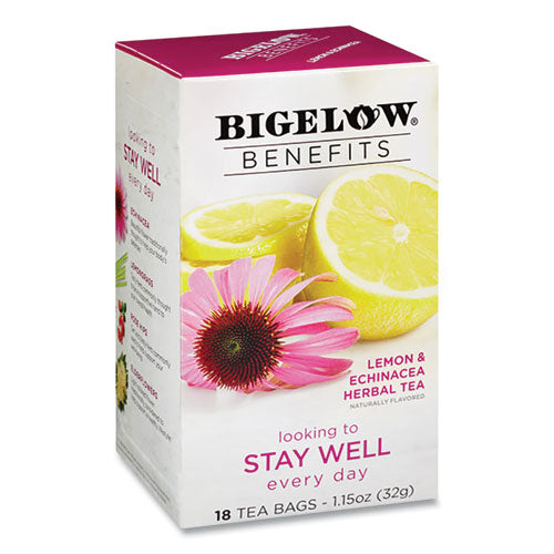 Bigelow® Benefits Lemon And Echinacea Herbal Tea Bags, 0.6 Oz Tea Bag, 18-box freeshipping - TVN Wholesale