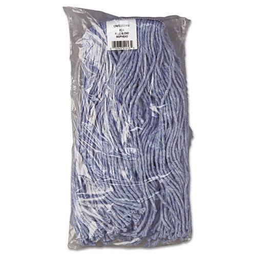 Boardwalk® Mop Head, Standard Head, Cotton-synthetic Fiber, Cut-end, #24, Blue, 12-carton freeshipping - TVN Wholesale