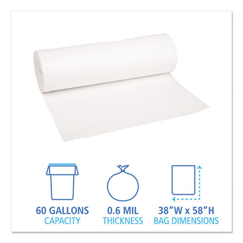 Boardwalk® Low-density Waste Can Liners, 60 Gal, 0.6 Mil, 38" X 58", White, 100-carton freeshipping - TVN Wholesale
