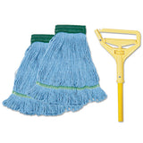Boardwalk® Looped End Mop Kit, Medium Blue Cotton-rayon-synthetic Head, 60" Yellow Metal-polypropylene Handle freeshipping - TVN Wholesale
