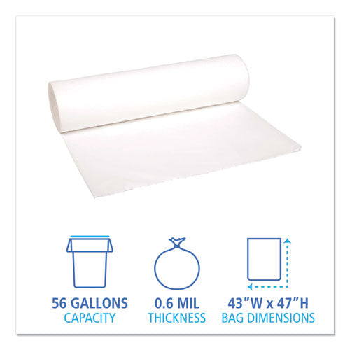 Boardwalk® Low-density Waste Can Liners, 56 Gal, 0.6 Mil, 43" X 47", White, 100-carton freeshipping - TVN Wholesale