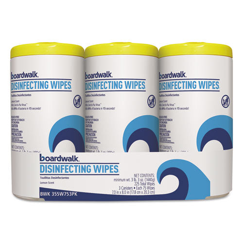 Boardwalk® Disinfecting Wipes, 8 X 7, Lemon Scent, 75-canister, 3 Canisters-pack, 4-pks-ct freeshipping - TVN Wholesale