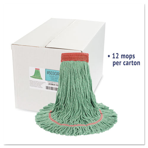 Boardwalk® Super Loop Wet Mop Head, Cotton-synthetic Fiber, 5" Headband, Large Size, Green, 12-carton freeshipping - TVN Wholesale