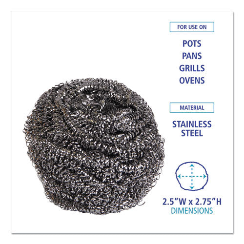 Boardwalk® Stainless Steel Scrubber, Large Size, 2.5 X 2.75, Steel Gray, 12-carton freeshipping - TVN Wholesale