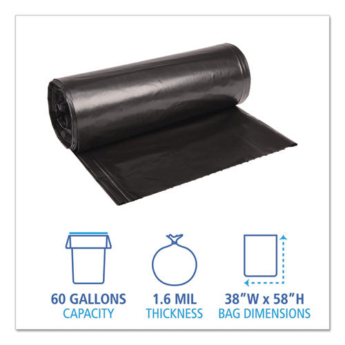 Boardwalk® Low Density Repro Can Liners, 60 Gal, 1.6 Mil, 38" X 58", Black, 10 Bags-roll, 10 Rolls-carton freeshipping - TVN Wholesale