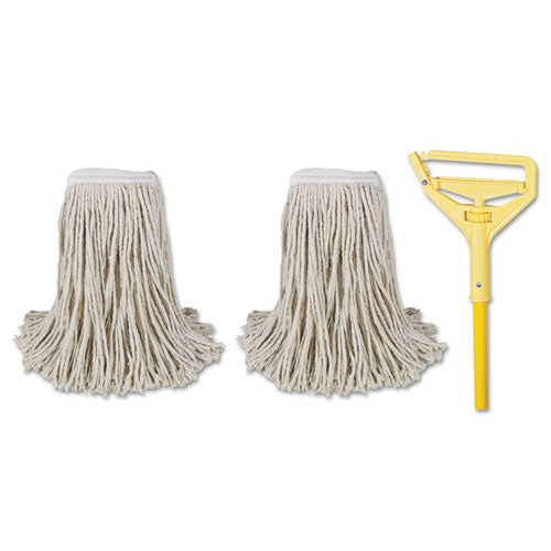 Boardwalk® Cotton Cut End Mop Kit, #24 Natural Cotton Head, 60" Yellow Metal-plastic Handle freeshipping - TVN Wholesale