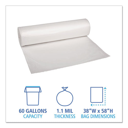 Boardwalk® Low Density Repro Can Liners, 60 Gal, 1.1 Mil, 38" X 58", Clear, 10 Bags-roll, 10 Rolls-carton freeshipping - TVN Wholesale