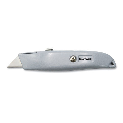 Boardwalk® Retractable Metal Utility Knife, Retractable, Straight-edged, Gray freeshipping - TVN Wholesale