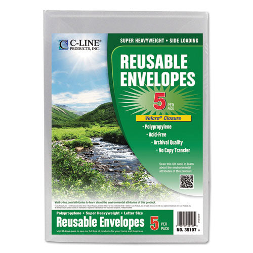 C-Line® Reusable Poly Envelope, Hook And Loop Closure, 9.38 X 13, Clear, 5-pack freeshipping - TVN Wholesale