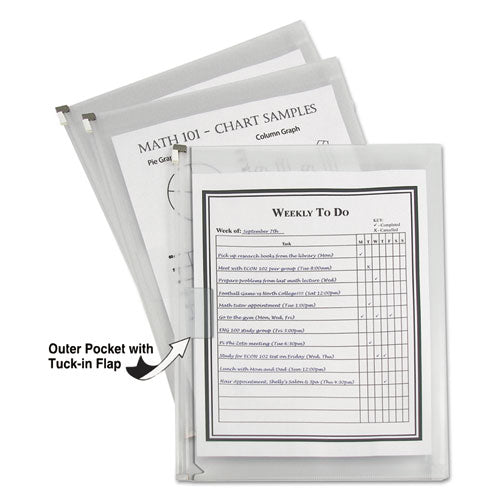 C-Line® Zip 'n Go Reusable Envelope With Outer Pocket, 1" Capacity, 2 Sections, 10 X 13, Clear, 3-pack freeshipping - TVN Wholesale