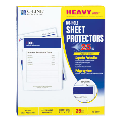 C-Line® Top-load No-hole Sheet Protectors, Heavyweight, Clear, 2" Capacity, 25-bx freeshipping - TVN Wholesale