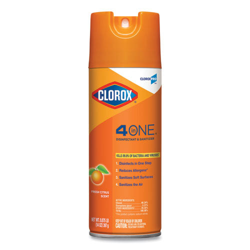 Clorox® 4-in-one Disinfectant And Sanitizer, Citrus, 14 Oz Aerosol Spray, 12-carton freeshipping - TVN Wholesale