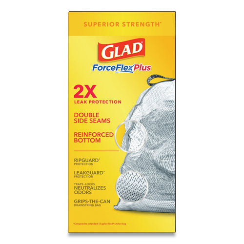 Glad® Forceflexplus Odorshield Tall Kitchen Drawstring Trash Bags, 13 Gal, 0.9 Mil, 24" X 28", White, 204-carton freeshipping - TVN Wholesale