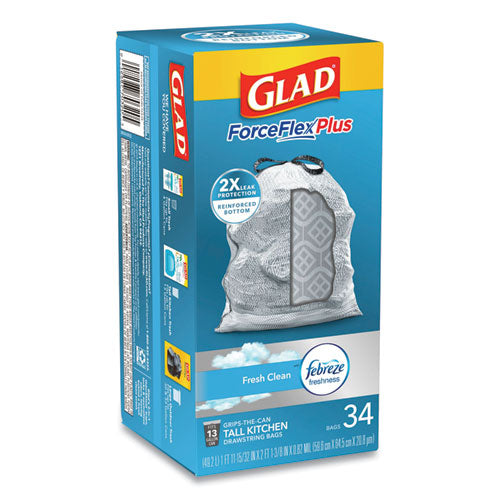 Glad® Forceflexplus Odorshield Tall Kitchen Drawstring Trash Bags, 13 Gal, 0.9 Mil, 24" X 28", White, 204-carton freeshipping - TVN Wholesale