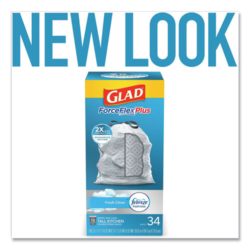 Glad® Forceflexplus Odorshield Tall Kitchen Drawstring Trash Bags, 13 Gal, 0.9 Mil, 24" X 28", White, 204-carton freeshipping - TVN Wholesale