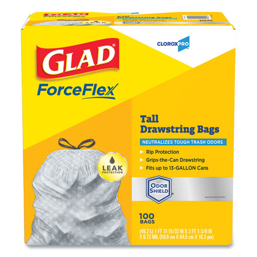 Glad® Forceflex Tall Kitchen Drawstring Trash Bags, 13 Gal, 0.72 Mil, 23.75" X 24.88", Gray, 100-box freeshipping - TVN Wholesale