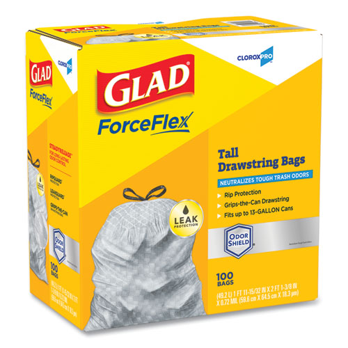 Glad® Forceflex Tall Kitchen Drawstring Trash Bags, 13 Gal, 0.72 Mil, 23.75" X 24.88", Gray, 100-box freeshipping - TVN Wholesale