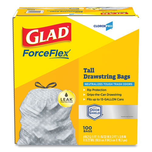 Glad® Forceflex Tall Kitchen Drawstring Trash Bags, 13 Gal, 0.72 Mil, 23.75" X 24.88", Gray, 100-box freeshipping - TVN Wholesale