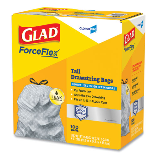 Glad® Forceflex Tall Kitchen Drawstring Trash Bags, 13 Gal, 0.72 Mil, 23.75" X 24.88", Gray, 100-box freeshipping - TVN Wholesale