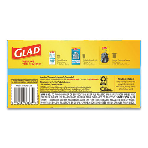 Glad® Odorshield Tall Kitchen Drawstring Bags, 13 Gal, 0.78 Mil, 24" X 27.38", White, 240-carton freeshipping - TVN Wholesale
