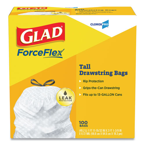 Glad® Tall Kitchen Drawstring Trash Bags, 13 Gal, 0.72 Mil, 24" X 27.38", Gray, 100-box freeshipping - TVN Wholesale
