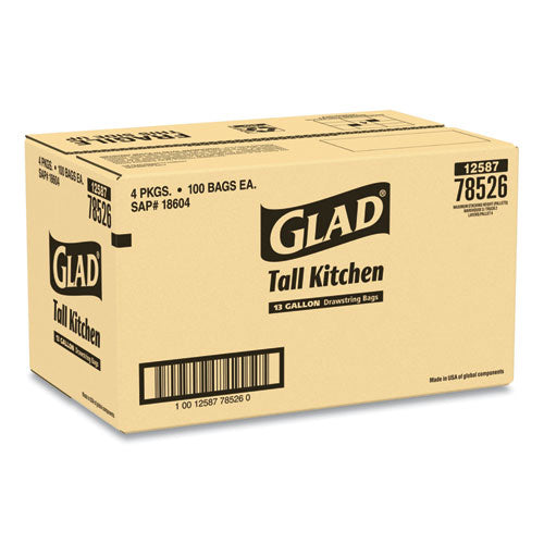 Glad® Tall Kitchen Drawstring Trash Bags, 13 Gal, 0.72 Mil, 24" X 27.38", Gray, 400-carton freeshipping - TVN Wholesale