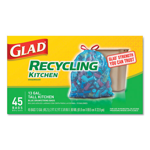 Glad® Tall Kitchen Blue Recycling Bags, 13 Gal, 0.9 Mil, Blue, 180-carton freeshipping - TVN Wholesale