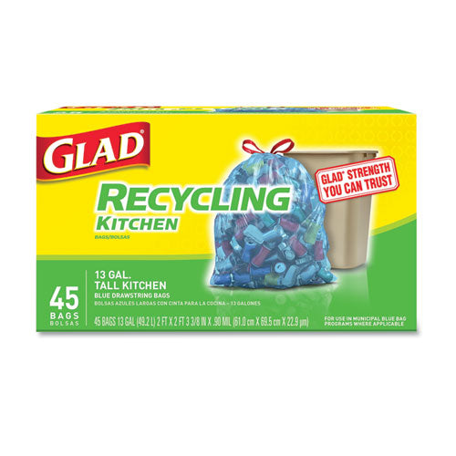 Glad® Tall Kitchen Blue Recycling Bags, 13 Gal, 0.9 Mil, Blue, 180-carton freeshipping - TVN Wholesale