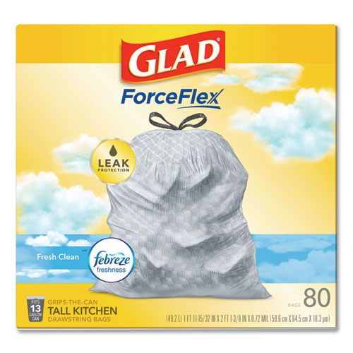 Glad® Odorshield Tall Kitchen Drawstring Bags, 13 Gal, 0.72 Mil, 24" X 27.38", White, 80-box freeshipping - TVN Wholesale
